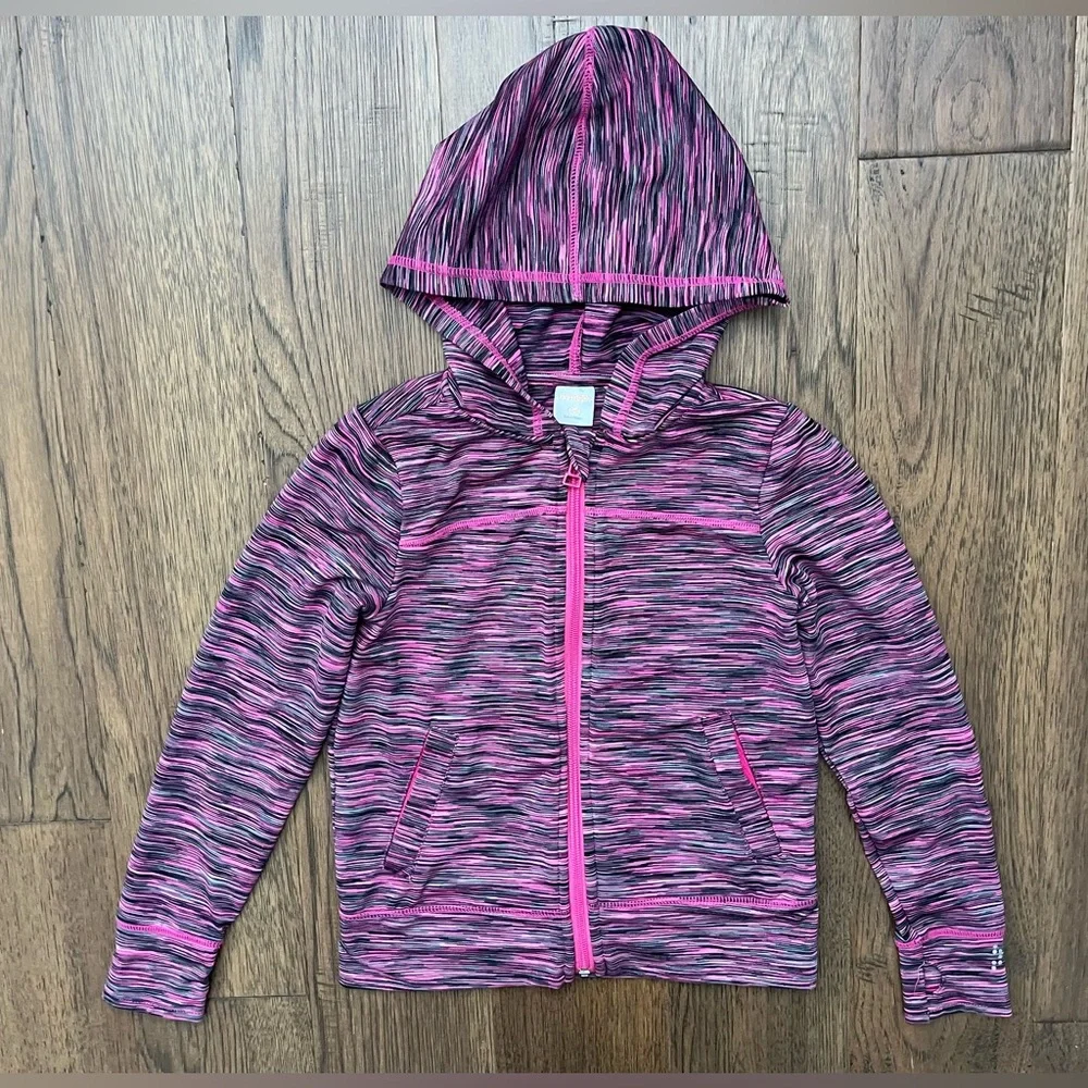 🔥GYMGO  Girls Space Dye Full-Zip Hoodie Pink Black Size S (5-6) Thumbholes 🔥 - Picture 9 of 11